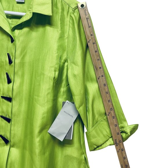 Multiples Essentials Womens Lime Green Button-Front Shirt Size PS - Picture 7 of 9